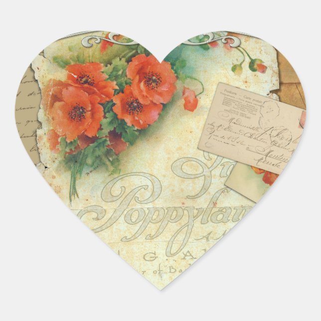 Poppies Memories and French Script Heart Sticker (Front)
