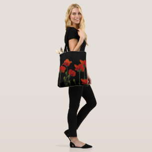 Poppies on Black Tote Bag