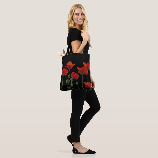 Poppies on Black Tote Bag (On Model)