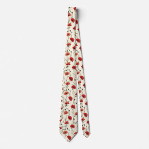 Poppies on Cream  Tie