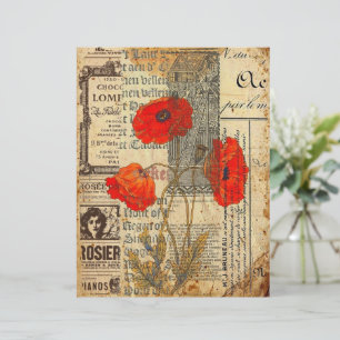 Poppies on newspaper junk journal collage