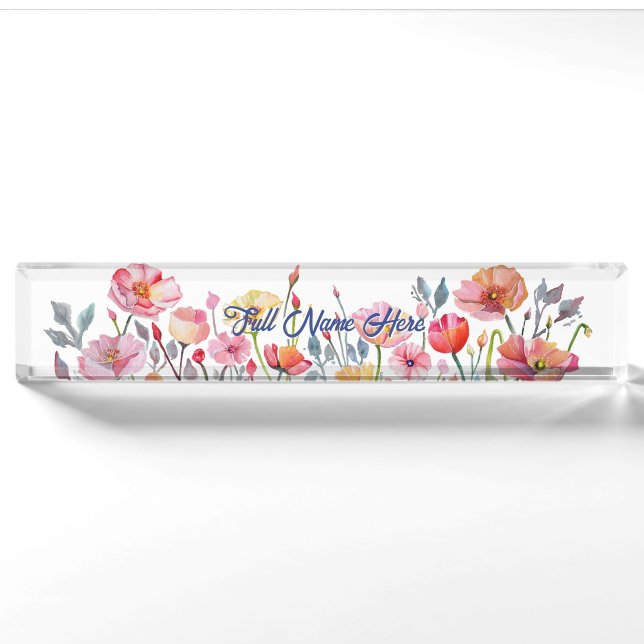 Poppies on Parade Personalized Desk Nameplate (Front)
