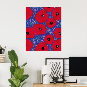 Poppies on Purple Hand-illustrated  Poster