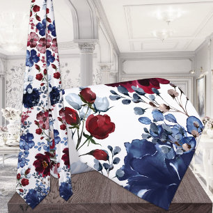 Poppies & Peonies Red White & Blue Wedding  Tie
