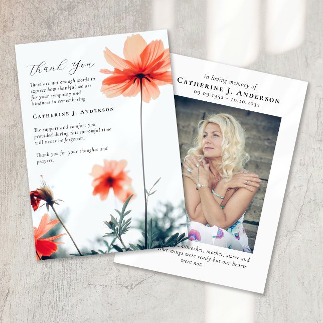 Poppies Photo Sympathy Funeral Memorial Thank You Card (Creator Uploaded)