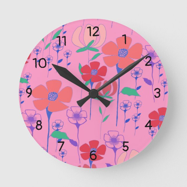 Poppies Pink Wall Clock (Front)