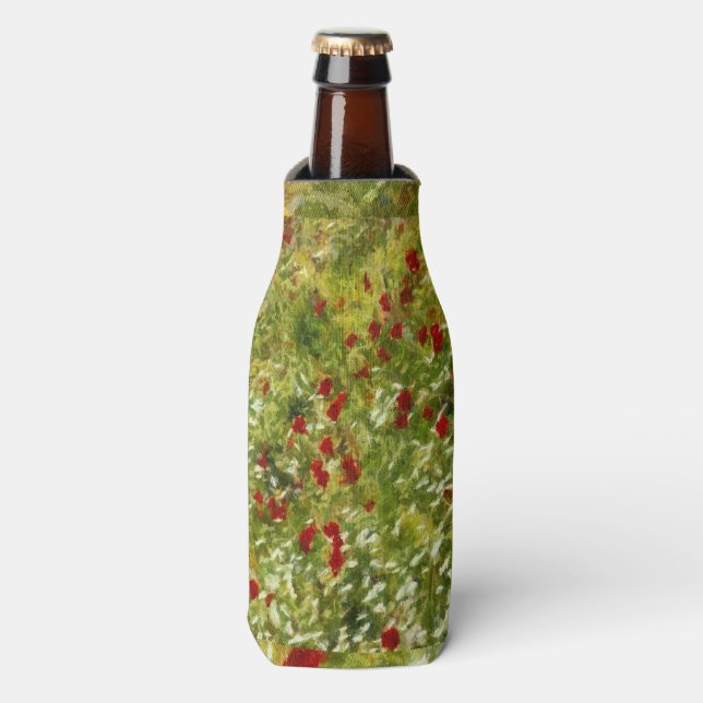 Poppies Pointillism Style Abstract Art Bottle Cooler (Bottle Front)