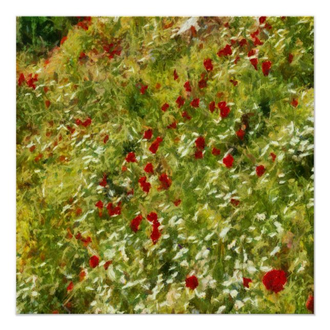 Poppies Pointillism Style Abstract Art Poster (Front)