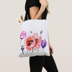 Poppies Poppy Field Flowers, Floral Watercolor Art Tote Bag