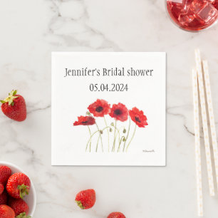 Poppies Poppy flowers watercolor Red Bridal shower Napkin