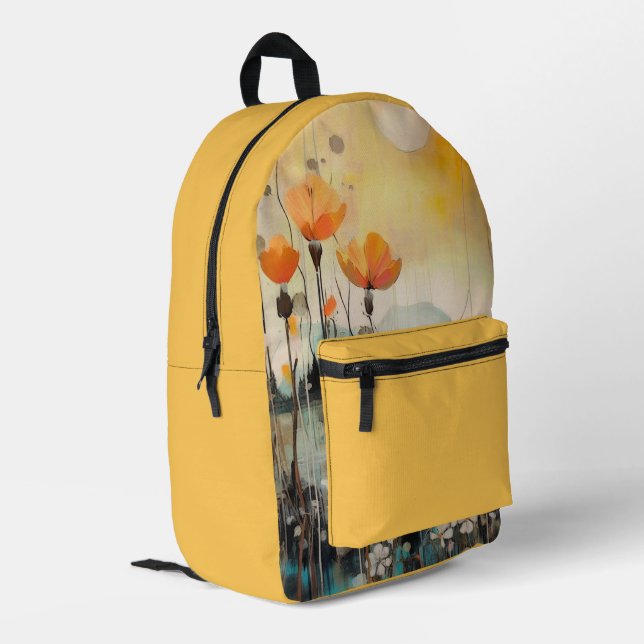 Poppies Poppy landscape yellow custom name Printed Backpack (Back Corner Left)