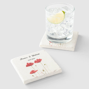 Poppies Poppy Red floral Watercolor Weddings Stone Coaster