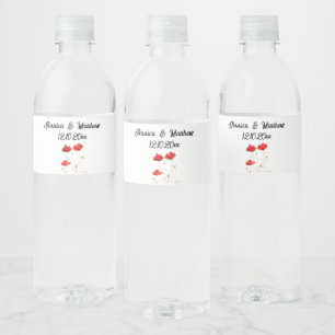 Poppies Poppy Red floral Watercolor Weddings Water Bottle Label