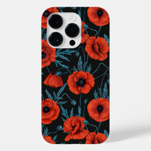 Poppies, red and blue on black Case-Mate iPhone 14 pro case