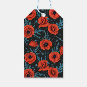 Poppies, red and blue on black gift tags