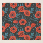 Poppies, red and blue on black scarf<br><div class="desc">Red poppies seamless pattern,  hand-painted with alcohol markers</div>