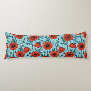 Poppies, red and blue on pool blue body cushion