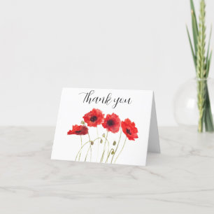 Poppies Red Floral Baby Shower Thank you Card