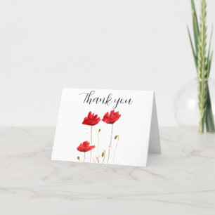 Poppies Red Floral Baby Shower Thank you  Card