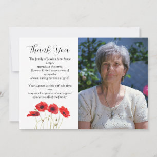 Poppies Red Floral Funeral Death Thank you  Invitation