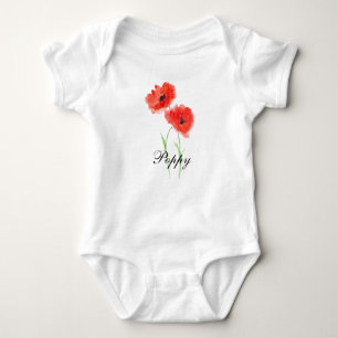 Poppies Red Floral Watercolor Poppy Baby bodysuit