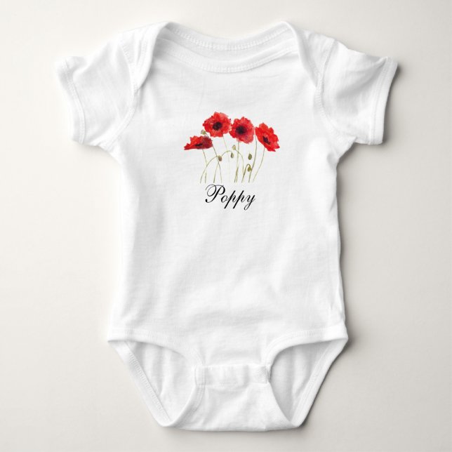Poppies Red Floral Watercolor Poppy Baby bodysuit (Front)