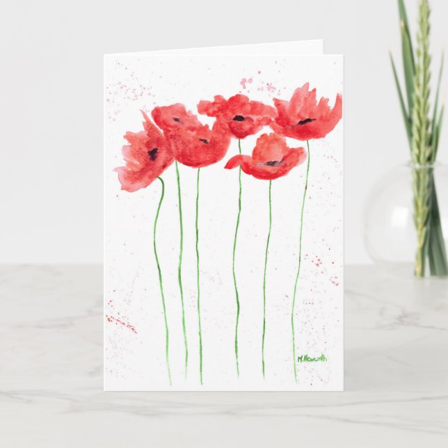 Poppies red flowers watercolor nature poppy card (Front)