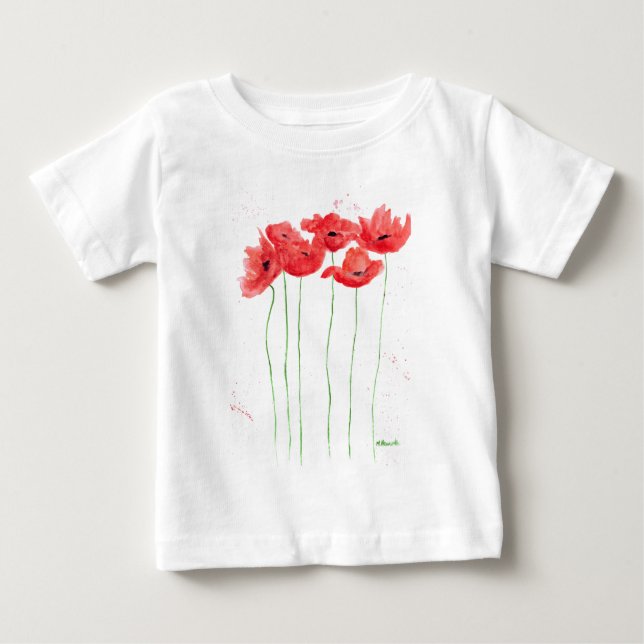 Poppies red flowers Watercolor wildflowers  Baby T-Shirt (Front)