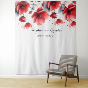 Poppies Red Poppy Floral Wedding Photo Booth Tapestry