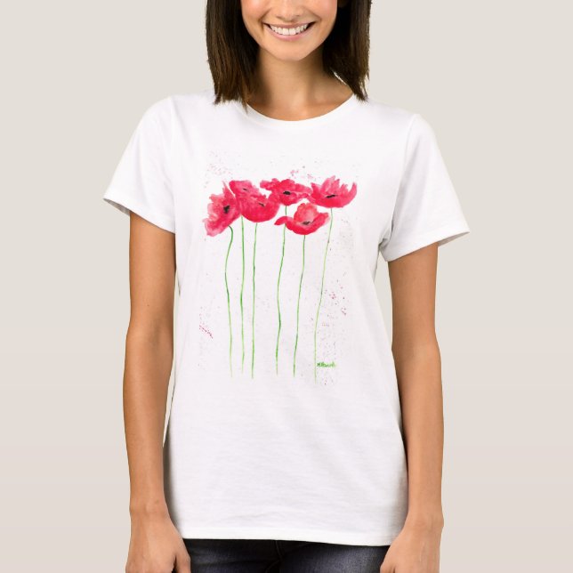 Poppies red poppy flowers watercolor chic T-Shirt (Front)