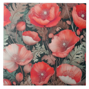Poppies red vintage  tile