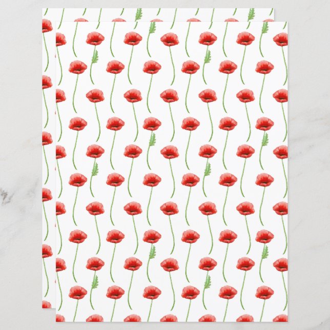 Poppies Scrapbook Paper (Front/Back)