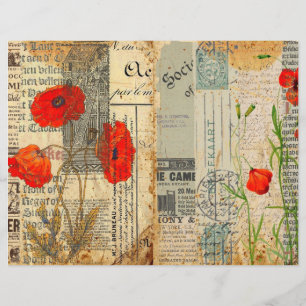 Poppies Scrapbook Paper Vintage Shabby Chic Craft