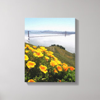 Poppies smile at the  Golden Gate Bridge 11x14x.75 Canvas Print