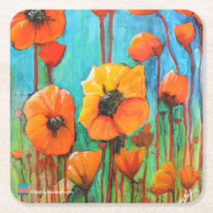 Poppies Square Paper Coaster