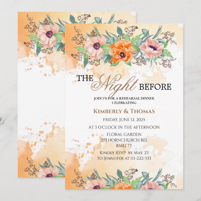 Poppies  the night before rehearsal dinner invitation (Front/Back)