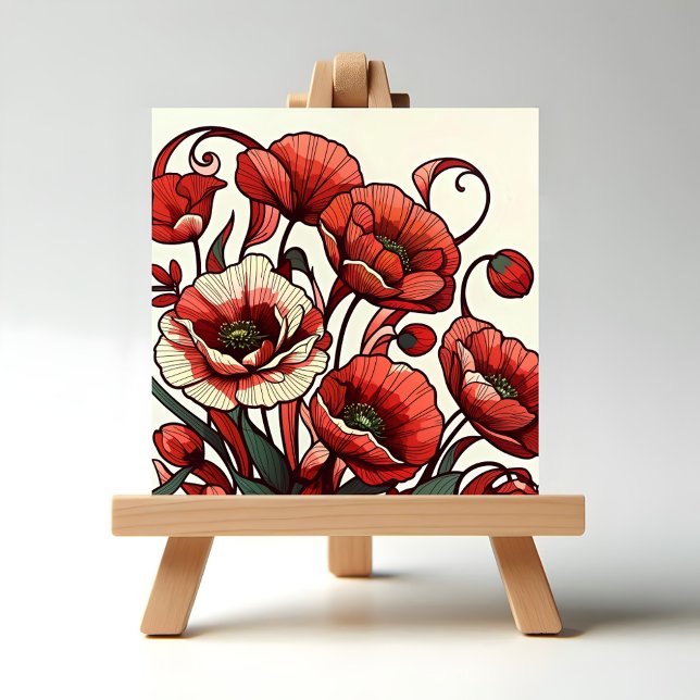 Poppies Tile (Illustration of Poppies displayed on an easel.)