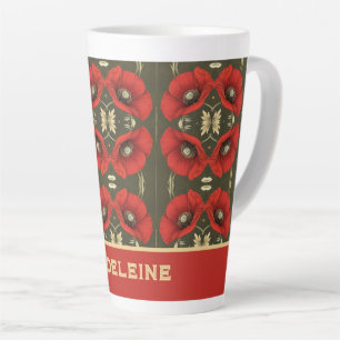 Poppies Vintage Gold Red Art Nouveau Latte Mug