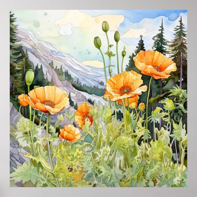 Poppies Wall Art, Floral Square  Poster (Front)