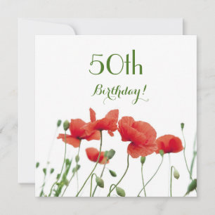 Poppies Watercolor 50th Birthday Party Invitation