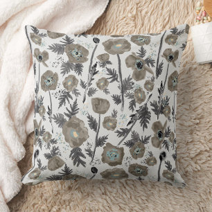 Poppies Watercolor Floral Pattern Cushion
