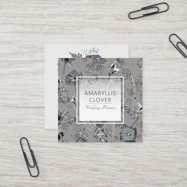 Poppies Watercolor Floral Pattern Square Business Card (Poppies Watercolor Floral Pattern Square Business Card from Studio Posies.)