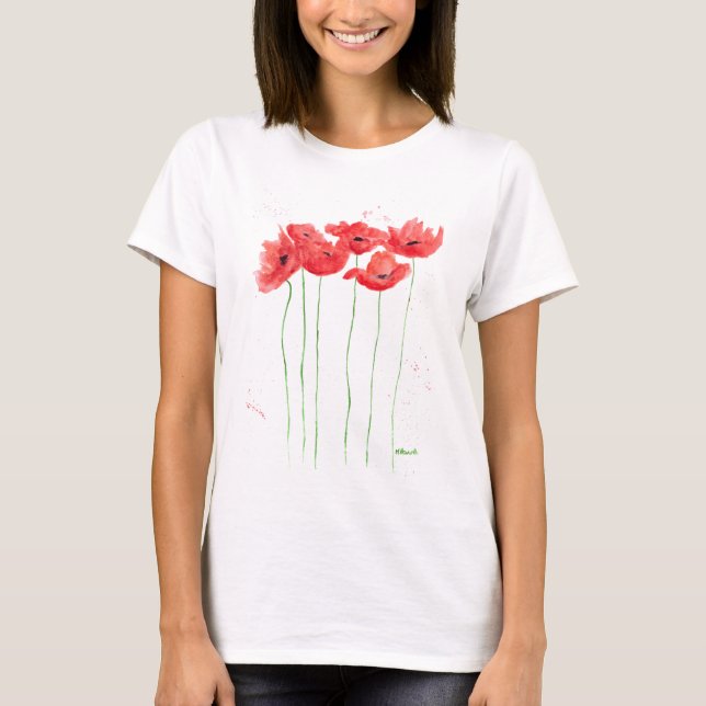 Poppies watercolor red floral nature poppy  T-Shirt (Front)