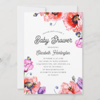 Poppies. Watercolor red flower. Floral baby shower