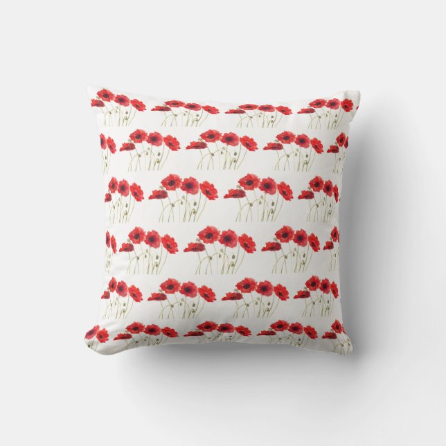 Poppies watercolor red flowers floral wildflowers cushion (Front)