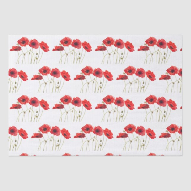 Poppies watercolor red flowers floral wildflowers tissue paper (Front)