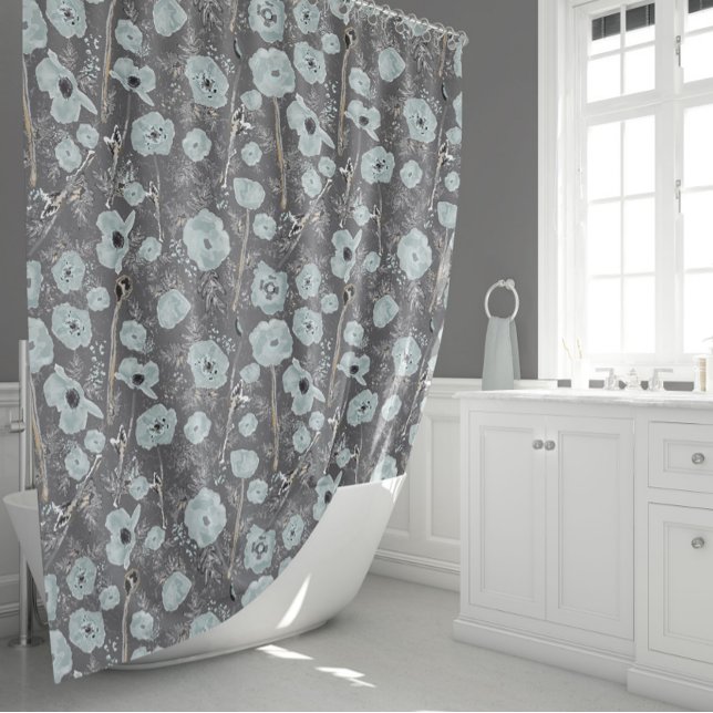 Poppies Watercolor Shower Curtain (Poppies Floral Watercolor Pattern Shower Curtain from Studio Posies.
)