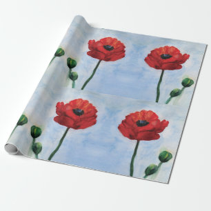 Poppies watercolor  Wrapping Paper, 30 in x 6 ft Paper
