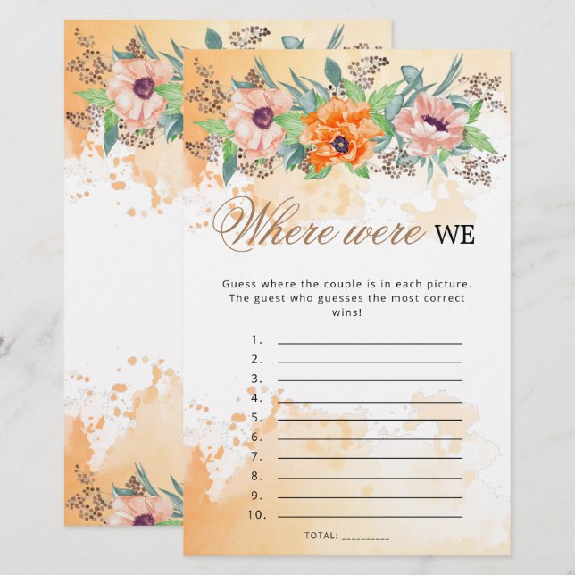 Poppies where were we bridal shower game (Front/Back)