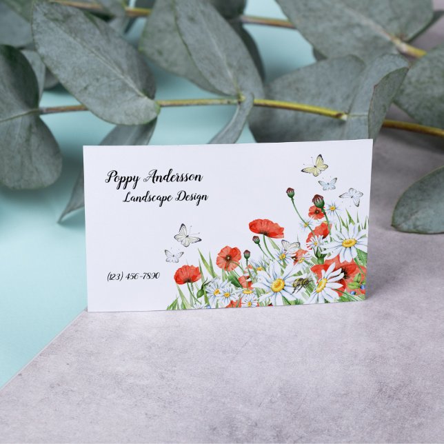 Poppies, Wildflowers, and Butterflies Floral Business Card (Creator Uploaded)